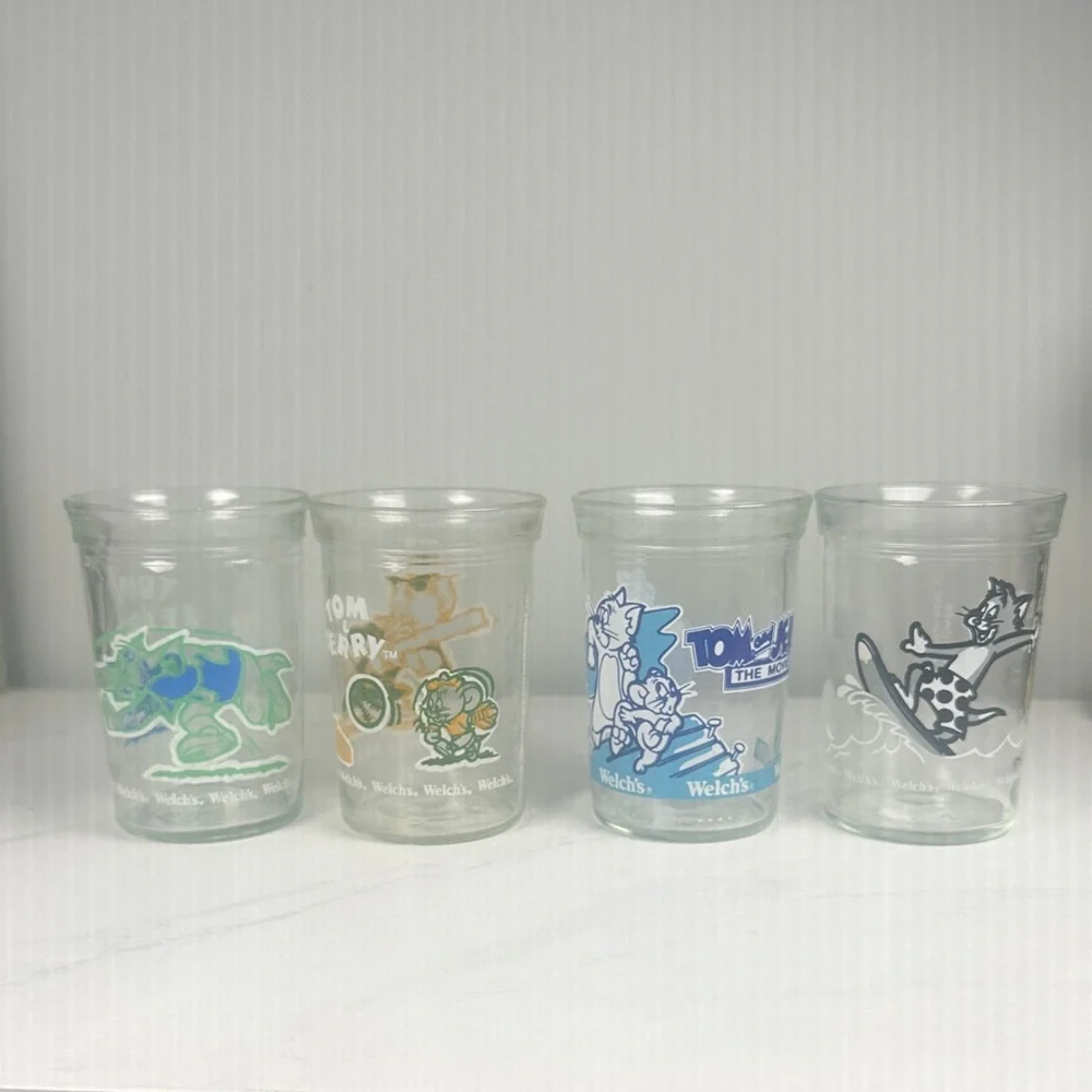 Vintage Tom&Jerry Cartoon Character Jelly Glass Set 4-4” 1990